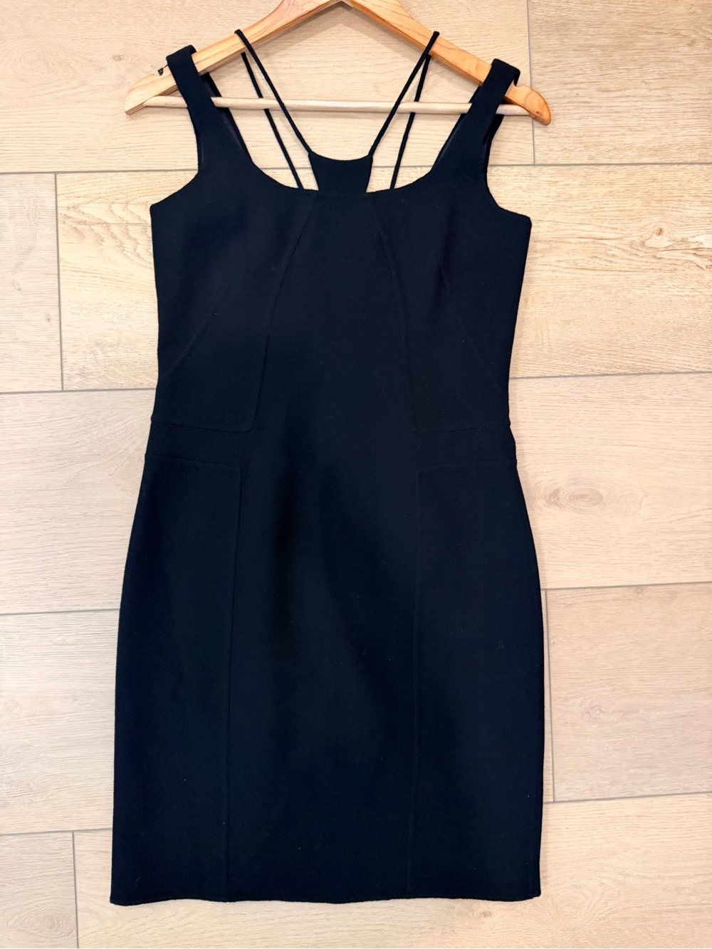 Black Strappy Mini Dress with Double Shoulder Detail